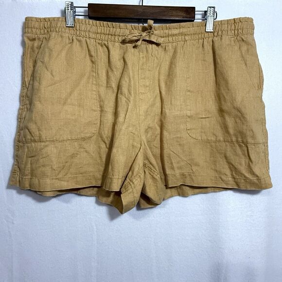 Garnet Hill 100% Linen Mustard Yellow Coastal Pull On 4" Inseam Shorts Womens 18 - Picture 1 of 7